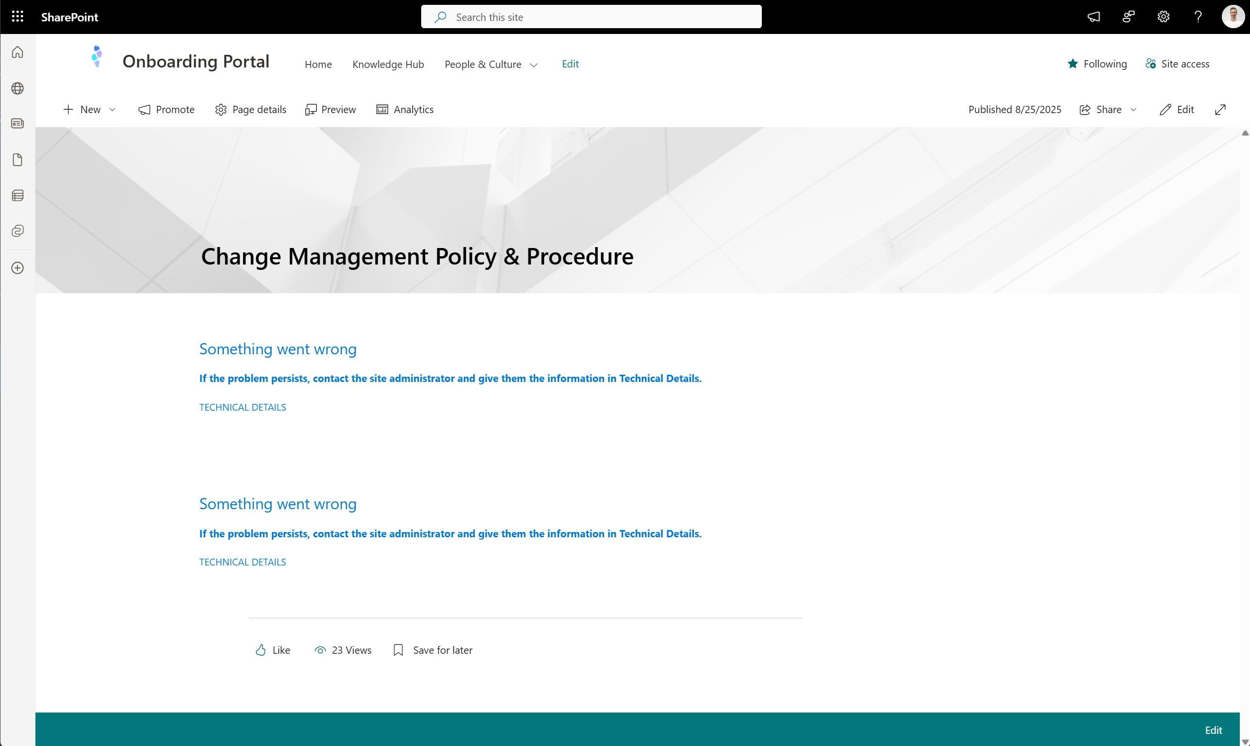 Something Went Wrong Error